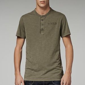 G-Star RAW Granby Grandad Green Shirt Sleeve Henley Tee Shirt GStar